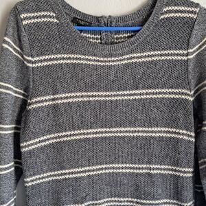 Talbots Sweater Women's Petite MP Gray White Long Sleeves Pullover Stretch